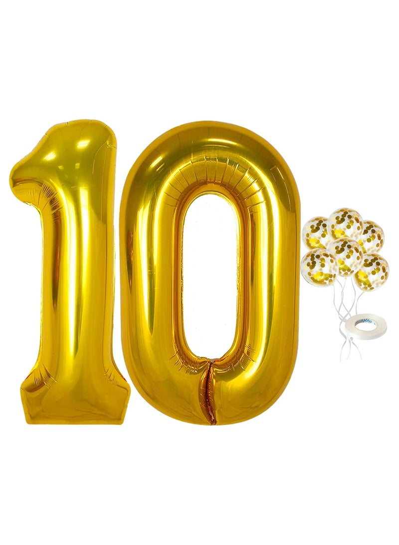 KATCHON Gold Number 10 Foil Balloon with Confetti Balloons for 10th Birthday Decoration - Image 1