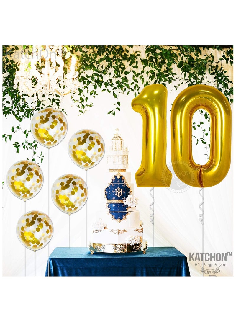 KATCHON Gold Number 10 Foil Balloon with Confetti Balloons for 10th Birthday Decoration - Image 5