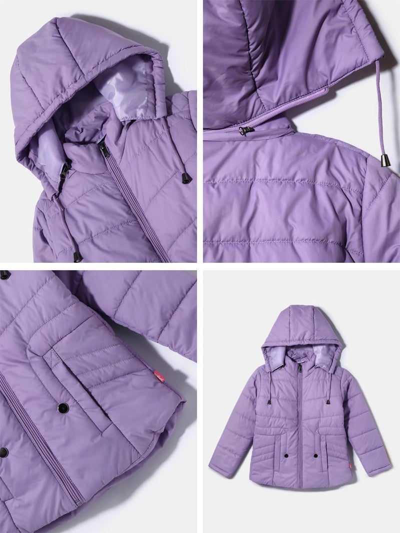 Nautinati Girls' Puffer Jacket | Hooded Design| Age 2-10 Years(NNNGWW070078-2-3Y_Lavender_2-3Y) - Image 5