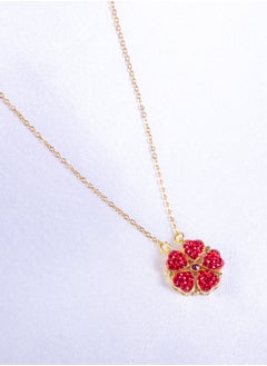 Stainless Steel Necklace with 5 Magnatic Red Zirconic Hearts