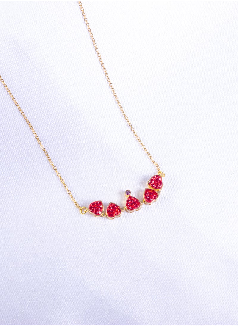 The Black Pearl Accessories - Stainless Steel Necklace with 5 Magnatic Red Zirconic Hearts - Image 1