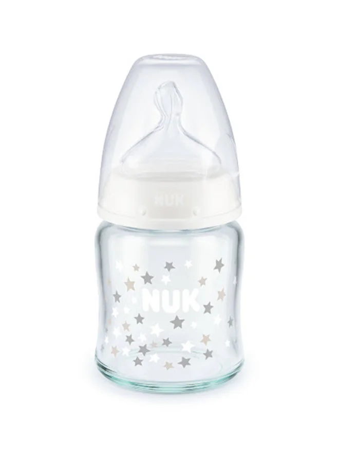 NUK First Choice Plus Temperature Control Baby Glass Feeding Bottle 120 ML, 0 - 6 Months, Assorted