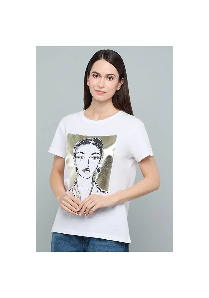 أر أند بي Foil Print T-Shirt with Crew Neck and Short Sleeves