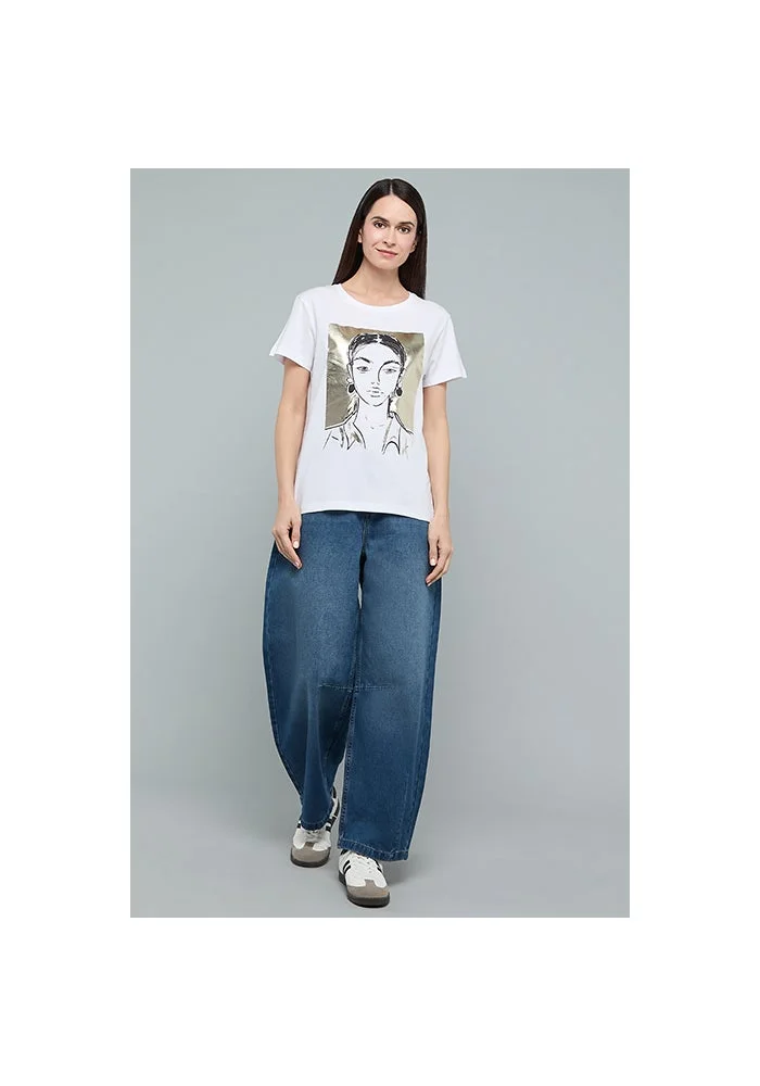 أر أند بي Foil Print T-Shirt with Crew Neck and Short Sleeves