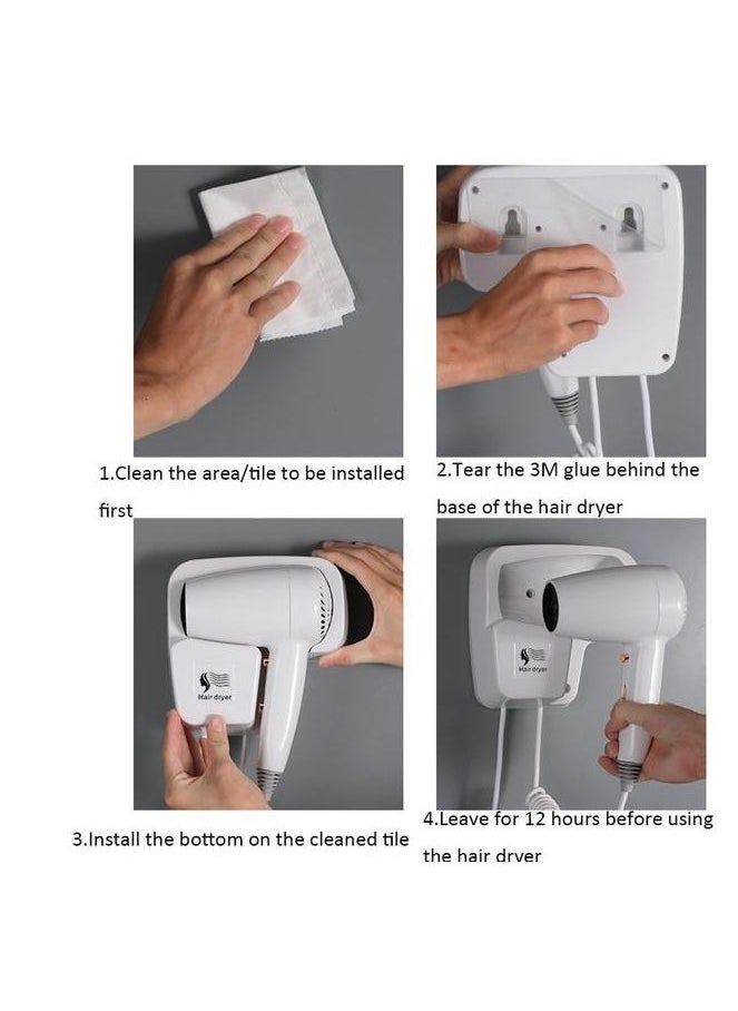 JAMAKY Italy Jamaki 2000W Non-Perforated Wall Mounted High Power Fast Drying Negative Ions Hair Dryer for Hotels, Guest Houses, Home Bathrooms - JPC30293 White  - Image 3