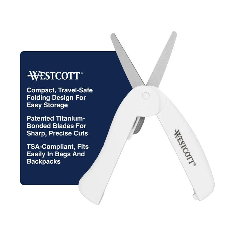 Westcott Travel Safe Titanium-Bonded Mini Folding Scissors for Fabric and Paper, TSA Compliant and Portable for Crafting, Sewing Supplies, & More - Image 1