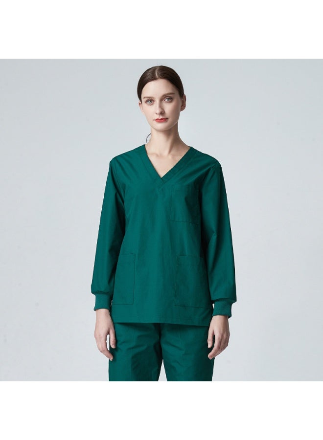 Womens Cotton Scrubs set Classic fit Long Sleeves Top & Slim Pants Soft Fabric Nursing Uniform Blackish Green