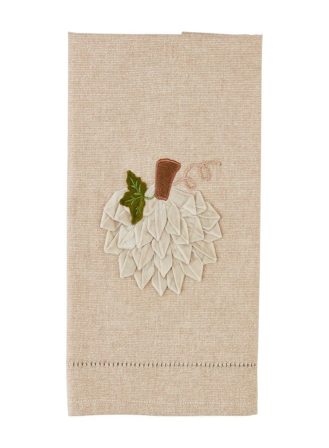 Mud Pie Velvet Pumpkin Towel, Cream, 21" x 14" - Image 1