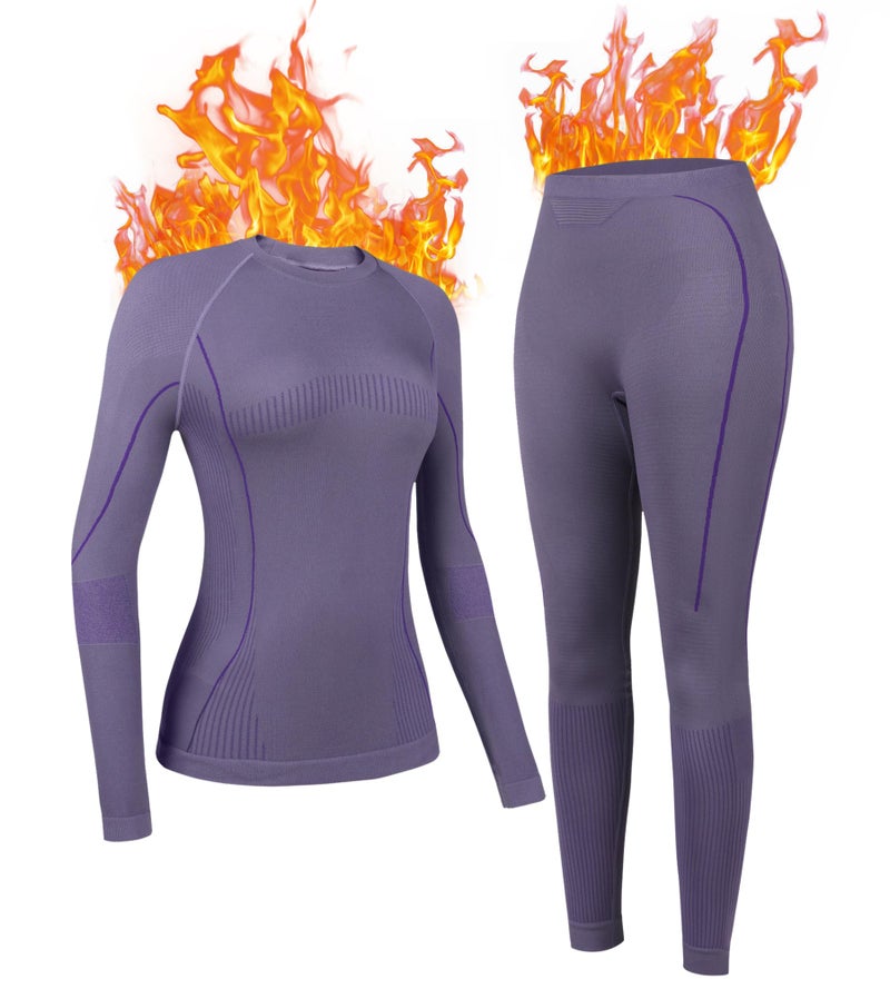 ATTRACO Women's Thermal Underwear Breathable Long Johns Set Thermal Base Layer Cold Weather Purple L - Image 1