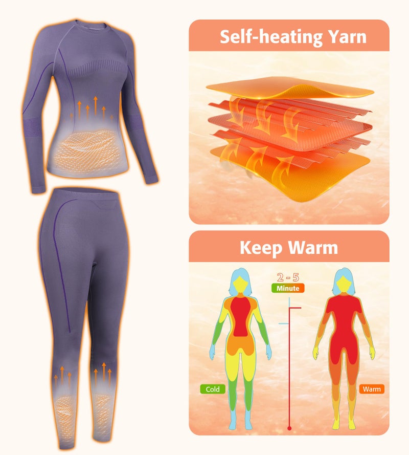 ATTRACO Women's Thermal Underwear Breathable Long Johns Set Thermal Base Layer Cold Weather Purple L - Image 4