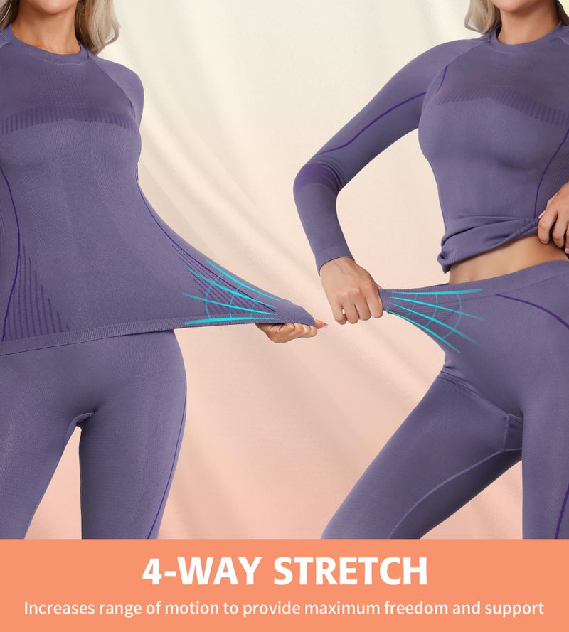 ATTRACO Women's Thermal Underwear Breathable Long Johns Set Thermal Base Layer Cold Weather Purple L - Image 5
