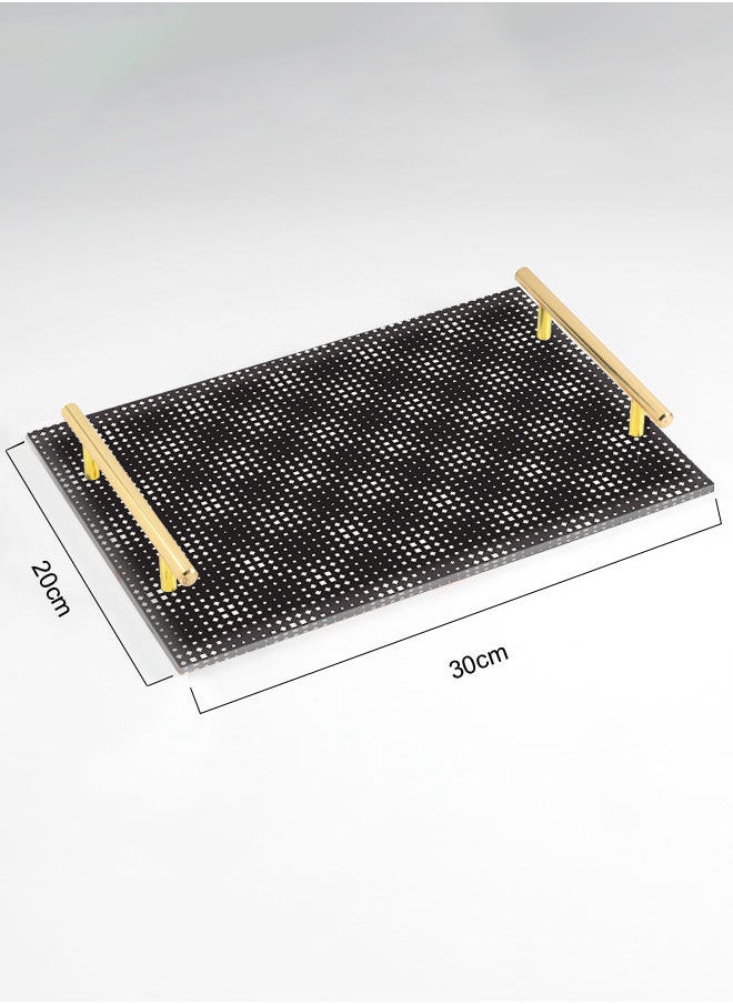 LOWHA Decorative Acrylic Serving Tray with Gold Color Metal Handles Square Seamless 20x30cm  - Image 2