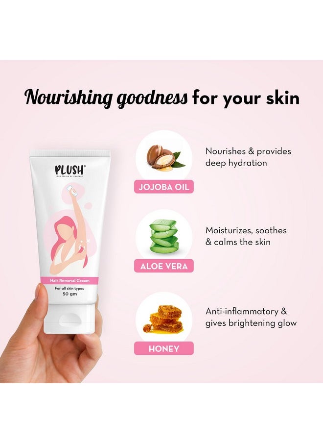 Plush - 10-Min Hair Removal Cream For Women, 50G | Aloe Vera & Honey Infused | Suitable For All Skin Types |No Skin Darkening | For Hands, Underarms, Legs & Bikini Line | Cruelty-Free & Nourishing - Image 1