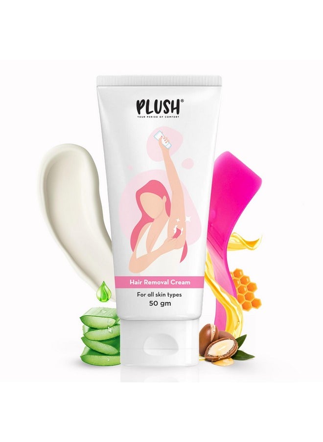 Plush - 10-Min Hair Removal Cream For Women, 50G | Aloe Vera & Honey Infused | Suitable For All Skin Types |No Skin Darkening | For Hands, Underarms, Legs & Bikini Line | Cruelty-Free & Nourishing - Image 1