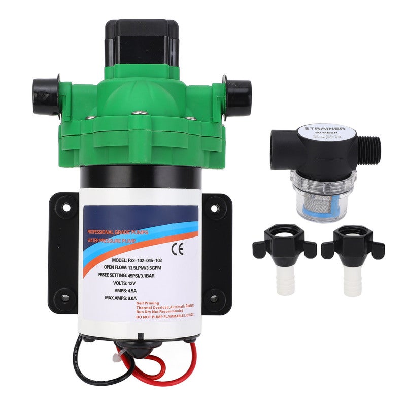 12V DC Water Pump 3.5 GPM Auto Start Stop Self-Priming Diaphragm - Quiet Triple-Chamber Design for RV Marine Yacht Caravan Agricultural Irrigation - Image 1