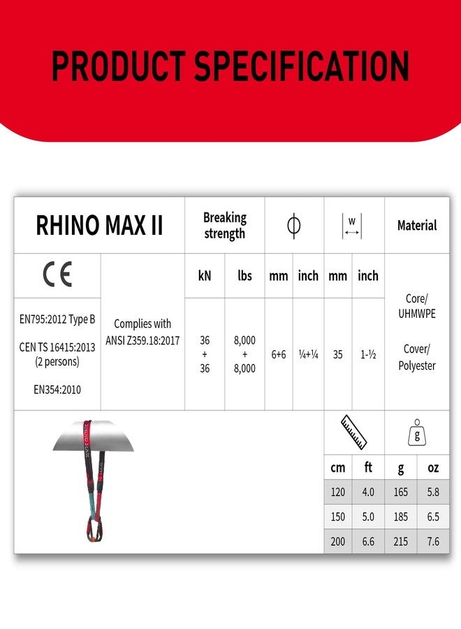 X MONSTER Rhino™ MAX II/Dual UHMWPE Cores 3-in-1 Anchor Sling 36kN+36kN Lightweight Wear-Resistant Strop 6.6ft - Image 5