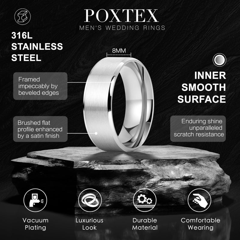 Poxtex Mens Rings Wedding Band, Stainless Steel Non Tarnish Cool Anillos Para Hombre Simple Brushed Band Rings for Men Size 8 - Image 3