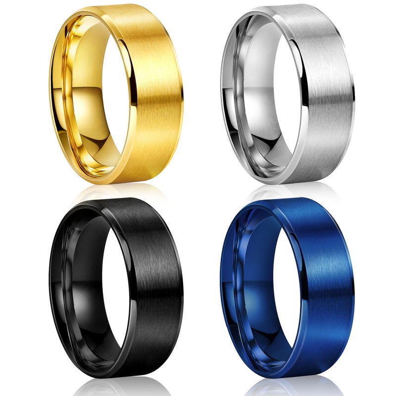 Poxtex Mens Rings Wedding Band, Stainless Steel Non Tarnish Cool Anillos Para Hombre Simple Brushed Band Rings for Men Size 8 - Image 1