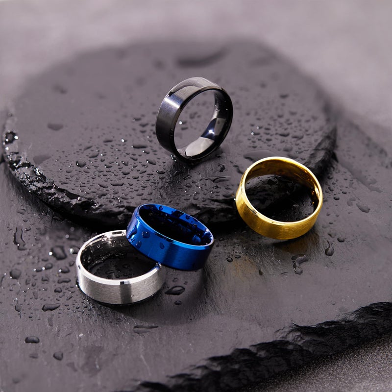 Poxtex Mens Rings Wedding Band, Stainless Steel Non Tarnish Cool Anillos Para Hombre Simple Brushed Band Rings for Men Size 8 - Image 4