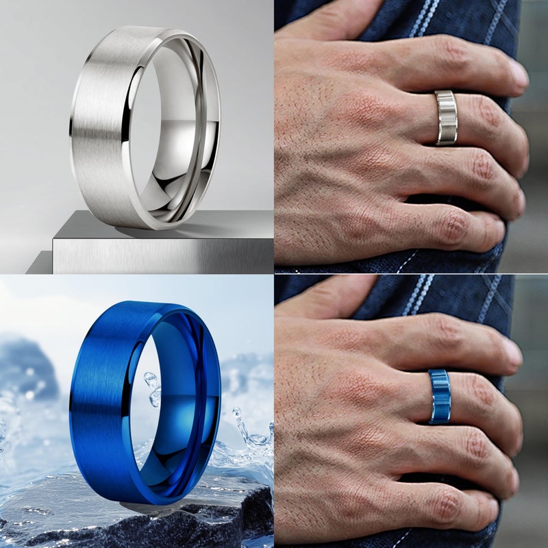 Poxtex Mens Rings Wedding Band, Stainless Steel Non Tarnish Cool Anillos Para Hombre Simple Brushed Band Rings for Men Size 8 - Image 5