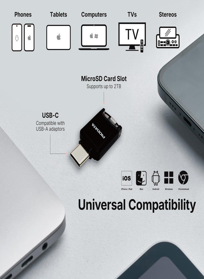 Piodata Phone Memory Card Reader: Micro SD USB-C Drive for iPhone and Android, Auto Photo & Video Backup, iXflash Q mini Apple MFi Portable Flash Storage with Free App and MicroSD Slot Adaptor Black - Image 5
