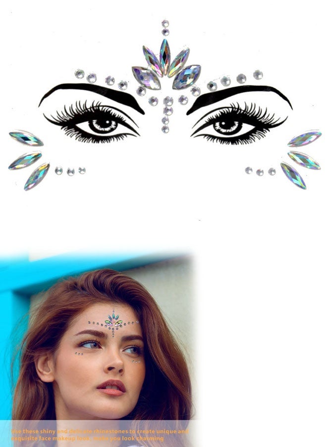 Face Gems stick on Sparkling Face glitter Jewels Exquisite Crystals Face Stickers for Woman Eyes Face Body Self-adhesive Rhinestone Temporary Tattoos Eyebrows Stage Party Decoration - Image 1