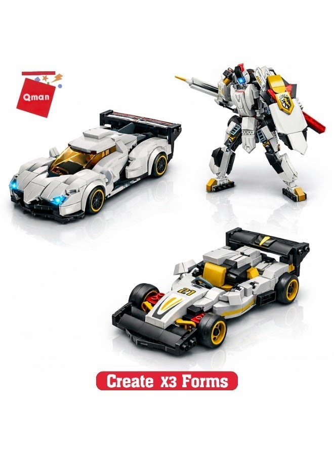 Qman Combo Trans 3-in-1 Transforming Racing Car – 428 Pieces Building Set Converts into Race Car, Super Car & Transformer – Creative Construction Toy for Kids Ages 6+ - Image 1