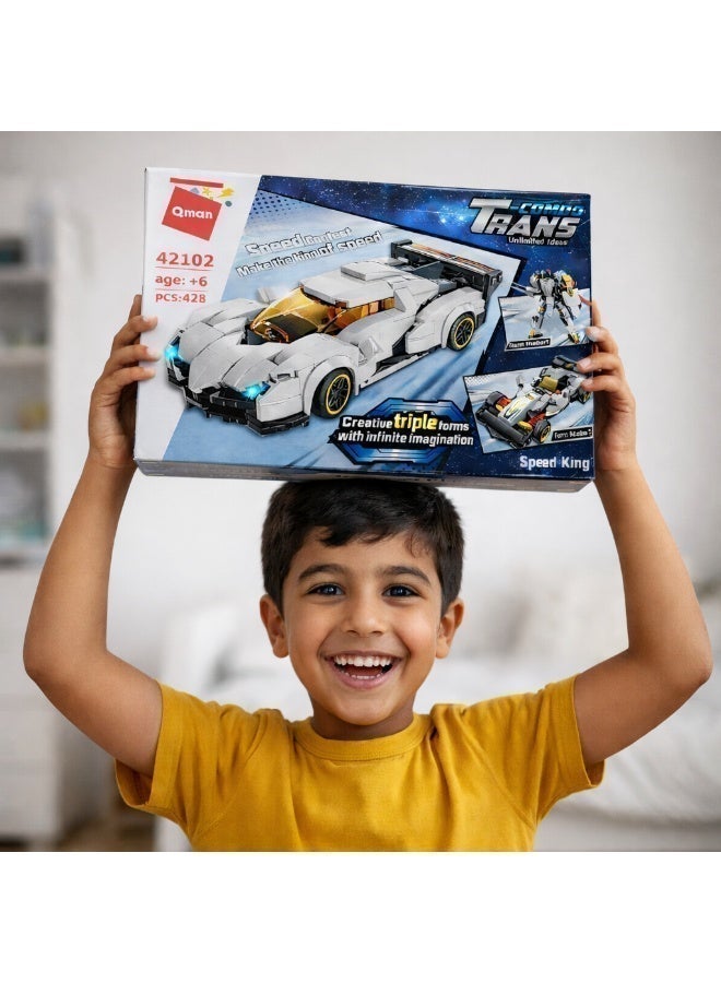 Qman Combo Trans 3-in-1 Transforming Racing Car – 428 Pieces Building Set Converts into Race Car, Super Car & Transformer – Creative Construction Toy for Kids Ages 6+ - Image 5