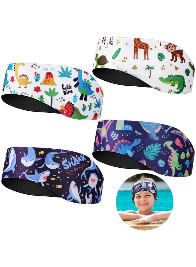 Zhanmai 4 Pieces Kids Swimming Headband Adjustable Swimmer'S Headband Waterproof Water Headband Ears Band Kids Swimming Ear Covers For Ear Protection (Dinosaur Style22 Inch) - Image 1