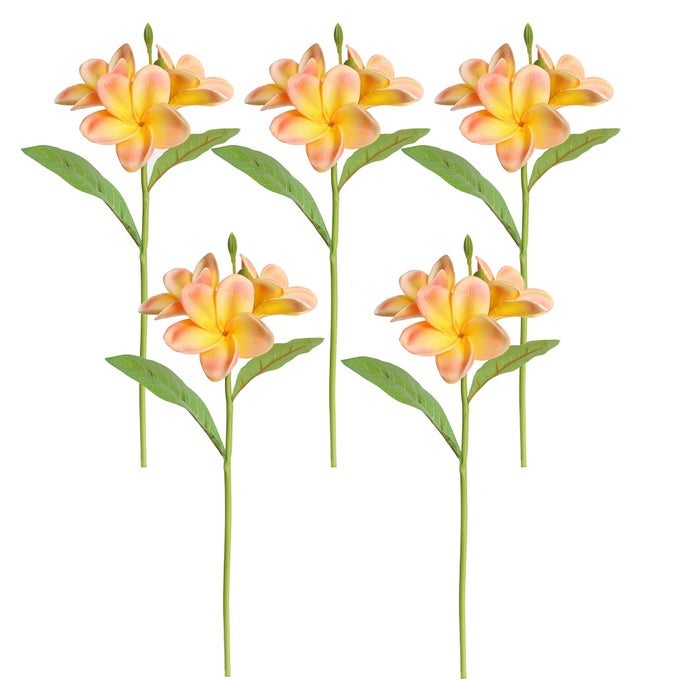 5PCS PU Real Touch Lifelike Artificial Plumeria Frangipani Flower Stems Wedding Home Party Spring Flowers Decoration Orange Pink