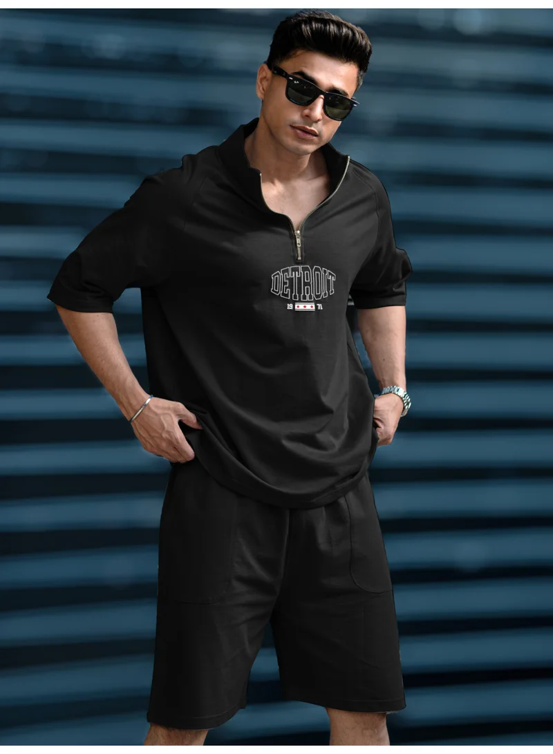 Maniac Maniac Mens Madness Printed High Neck Half Sleeve Black Cotton Tracksuit