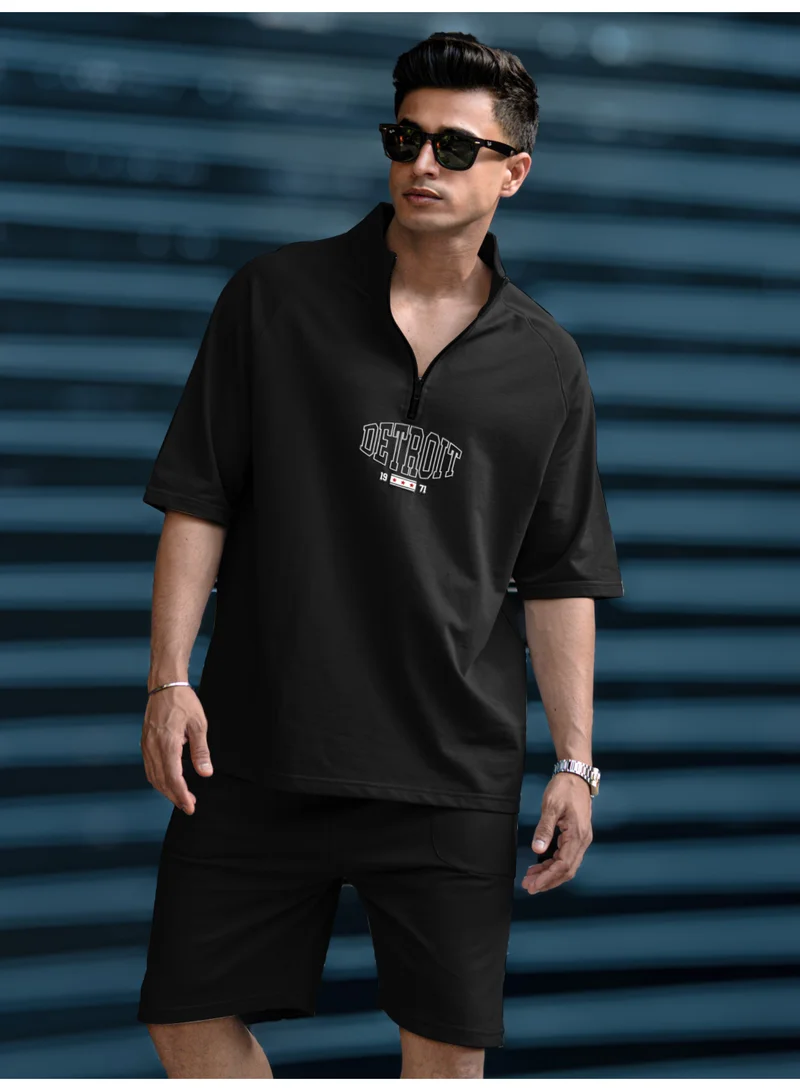 Maniac Maniac Mens Madness Printed High Neck Half Sleeve Black Cotton Tracksuit