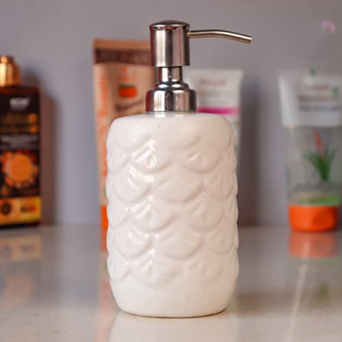 Kaolinite Ceramic Bathroom Accessories Set for Utility and Bathroom Decor | Liquid Soap Dispenser, soap Tray, Toothbrush Holder 3D Design (White) - Image 2