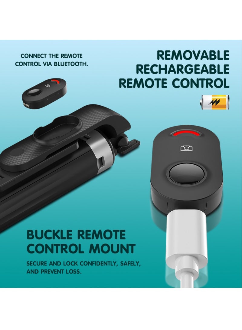 حامل ثلاثي القوائم لعصا سيلفي بتقنية البلوتوث مع مصباحين للتعبئة، وحامل كاميرا قابل للتمدد والطي بطول متر واحد، وزاوية قابلة للتعديل 180 درجة وقاعدة ثابتة بأربعة أرجل لمدونات الفيديو والصور الشخصية والبث المباشر باللون الأسود - Image 4