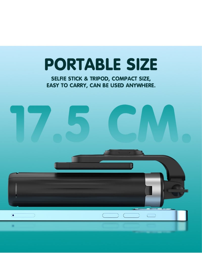 حامل ثلاثي القوائم لعصا سيلفي بتقنية البلوتوث مع مصباحين للتعبئة، وحامل كاميرا قابل للتمدد والطي بطول متر واحد، وزاوية قابلة للتعديل 180 درجة وقاعدة ثابتة بأربعة أرجل لمدونات الفيديو والصور الشخصية والبث المباشر باللون الأسود - Image 5