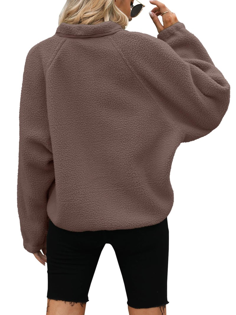 Yanekop Sherpa Jacket Women Fall Winter Faux Fur Coat Fuzzy Fleece Jacket Button Up Cozy Sweaters Warm Winter Clothes(A Dark Brown,S) - Image 4