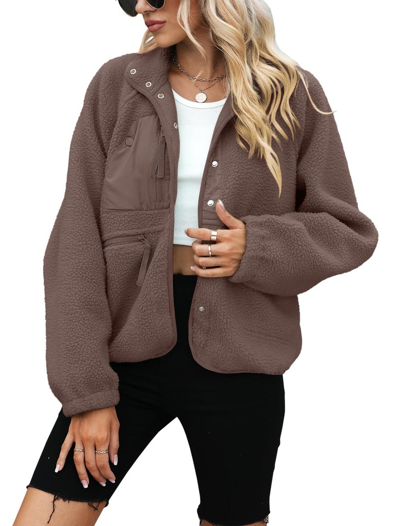 Yanekop Sherpa Jacket Women Fall Winter Faux Fur Coat Fuzzy Fleece Jacket Button Up Cozy Sweaters Warm Winter Clothes(A Dark Brown,S) - Image 2