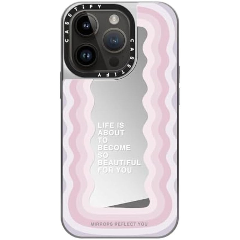 Casetify Mirror Case for iPhone 14 Pro Compatible with Magsafe - Life is Beautiful - Silver on Silver - Image 3