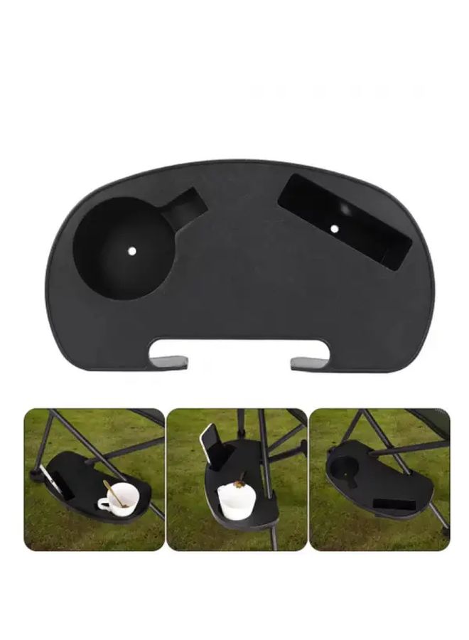 Black Folding Chair Cup Holder With Phone Tray Tablet Slot Portable Outdoor Accessory - Image 1