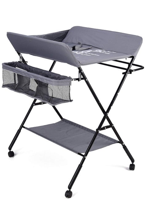 Foldable Baby Changing Table with Wheels and Storage Bag Nursery Organizer for Newborn Essentials