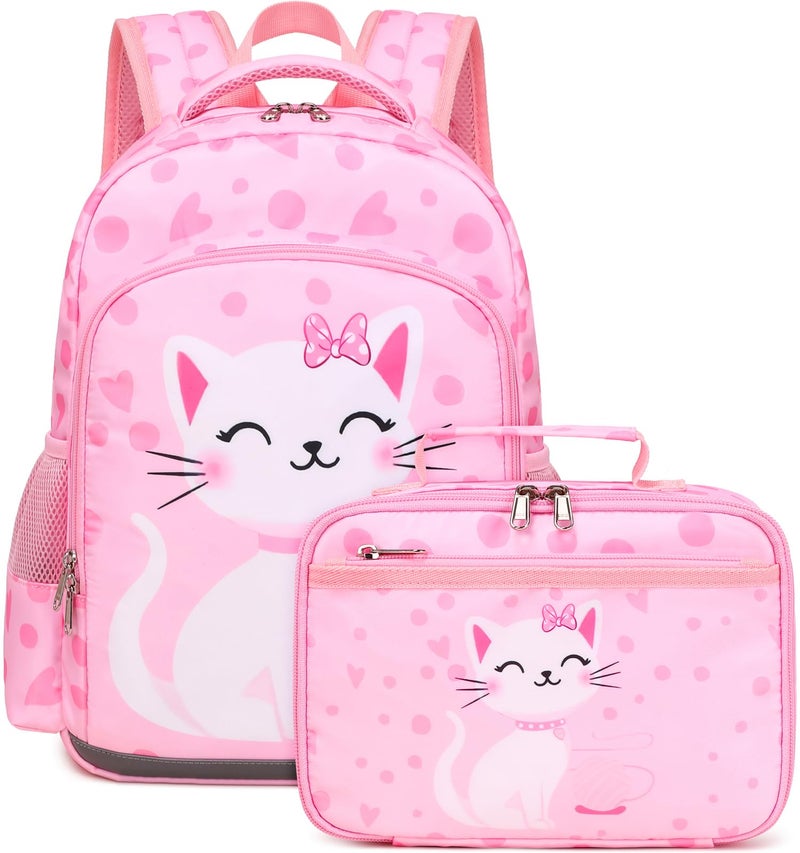 DSIUE Kids School Backpack for Girls 46 Kindergarten Bookbag Cat Schoolbag with Lunch Box Set for Preschool Elementary - Image 2