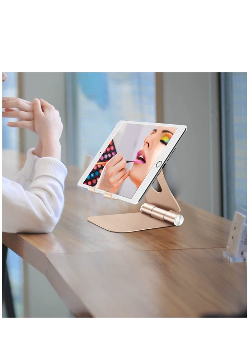SYOSI Cell Phone Stand Cradle Adjustable Phone Holder Universal Aluminum Desktop Stand Compatible with Switch All Smart Phone Computer Tablets and E-Book Readers Gold - Image 3