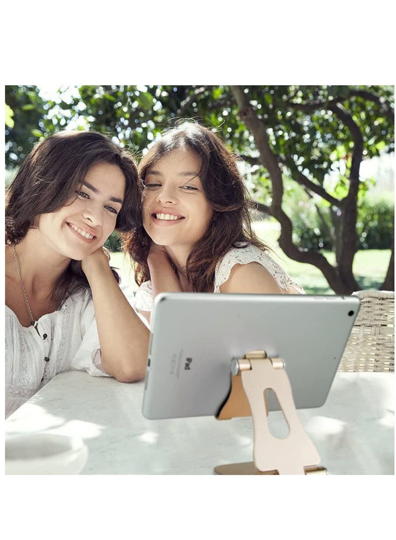 SYOSI Cell Phone Stand Cradle Adjustable Phone Holder Universal Aluminum Desktop Stand Compatible with Switch All Smart Phone Computer Tablets and E-Book Readers Gold - Image 5