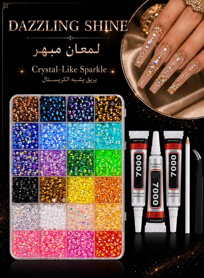 yumee Resin Jelly Rhinestones Kit 34000Pcs 3mm Flatback Gems 24 Colors With 3 B7000 Glue Pickup Pen Tweezers For Bedazzling Nail Art Tumblers Shoes Clothes DIY Crafts - Image 1
