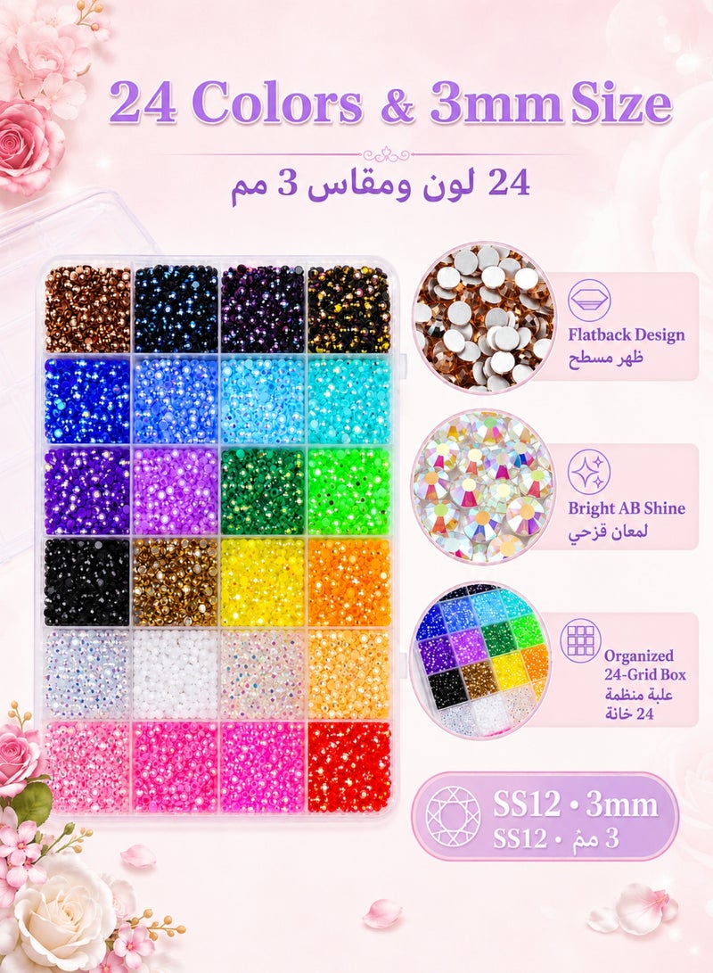 yumee Resin Jelly Rhinestones Kit 34000Pcs 3mm Flatback Gems 24 Colors With 3 B7000 Glue Pickup Pen Tweezers For Bedazzling Nail Art Tumblers Shoes Clothes DIY Crafts - Image 3