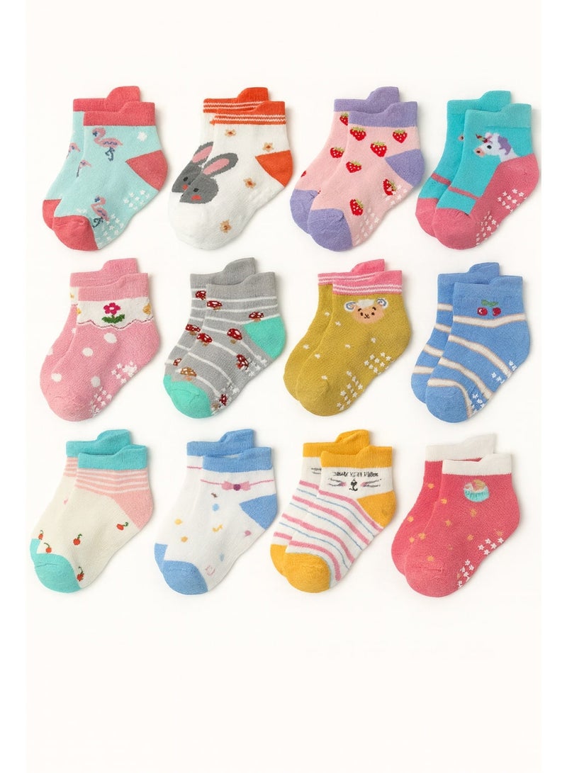 جوارب مضادة للانزلاق للأطفال الصغار مع مقابض، 12 زوجًا من الجوارب المضادة للانزلاق للأولاد والبنات من عمر 0 ​​إلى 7 سنوات - Image 1