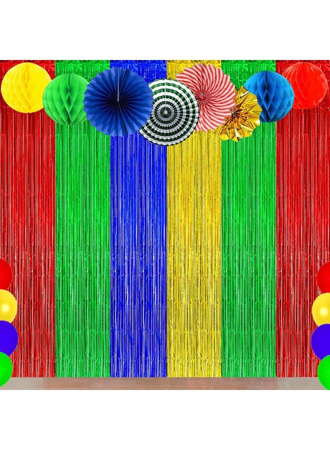 Asonlye زينة حفلات باللون الأزرق والأحمر والأخضر والأصفر، ستائر من ورق الفويل باللون الأزرق والأحمر والأخضر والأصفر لحفلات التخرج والأولاد والبنات وأعياد الميلاد وحفلات استقبال المولود (عبوة من 3 قطع) - Image 4