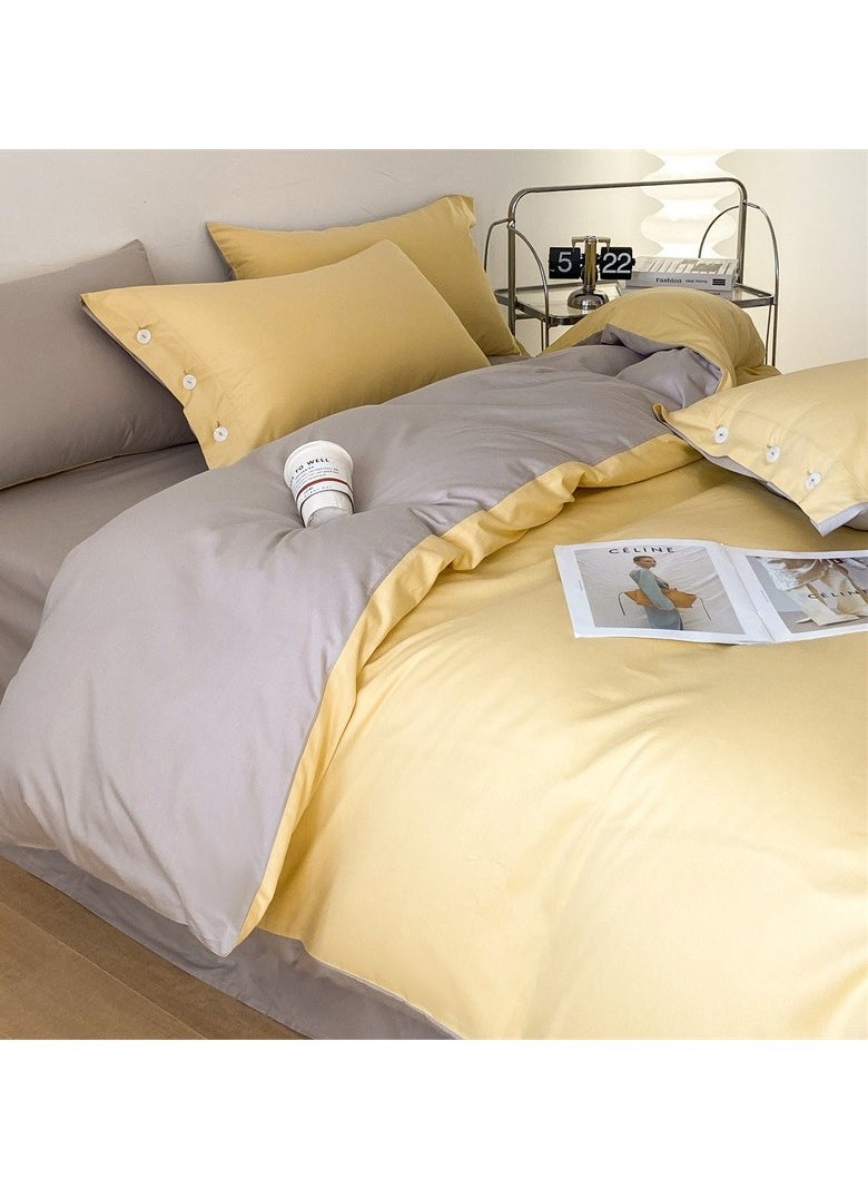 AROAQ Bed Cover Set, Soft Luxurious Pure Bedsheet Set, Long-staple Cotton Simple Solid Color Bed Sheet Quilt Cover Bedding Twill Cotton Set, ( cheese yellow, 1.8m fitted sheet set of four)  - Image 1