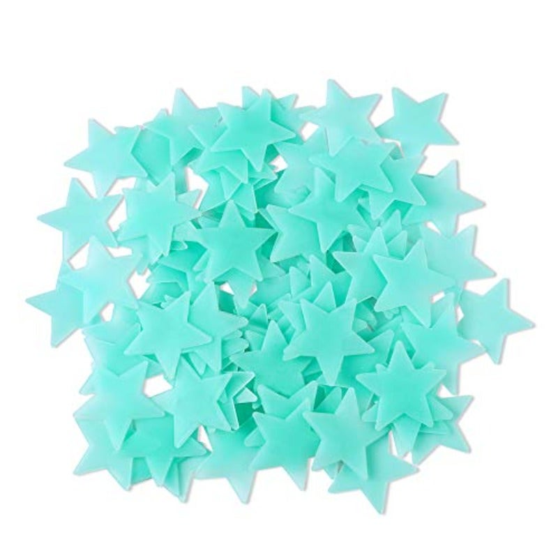 AM AMAONM 100 Pcs Blue Glow in The Dark Luminous Stars Fluorescent Noctilucent Plastic Wall Stickers Murals Decals for Home Art Decor Ceiling Wall Decorate s Bedroom Room Decorations - Image 1