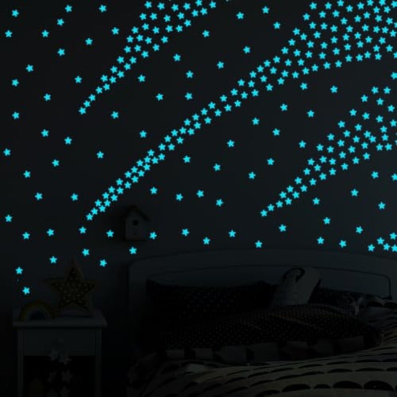 AM AMAONM 100 Pcs Blue Glow in The Dark Luminous Stars Fluorescent Noctilucent Plastic Wall Stickers Murals Decals for Home Art Decor Ceiling Wall Decorate s Bedroom Room Decorations - Image 4